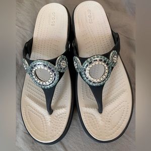 Crocs Sanrah Diamanté Women’s Embellished Blue Flip Flop Sandals